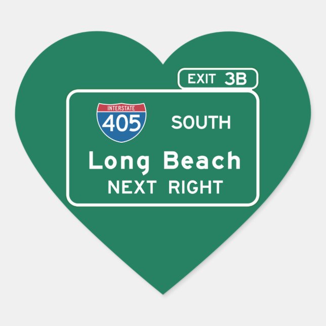 Long Beach, CA Road Sign Heart Sticker (Front)