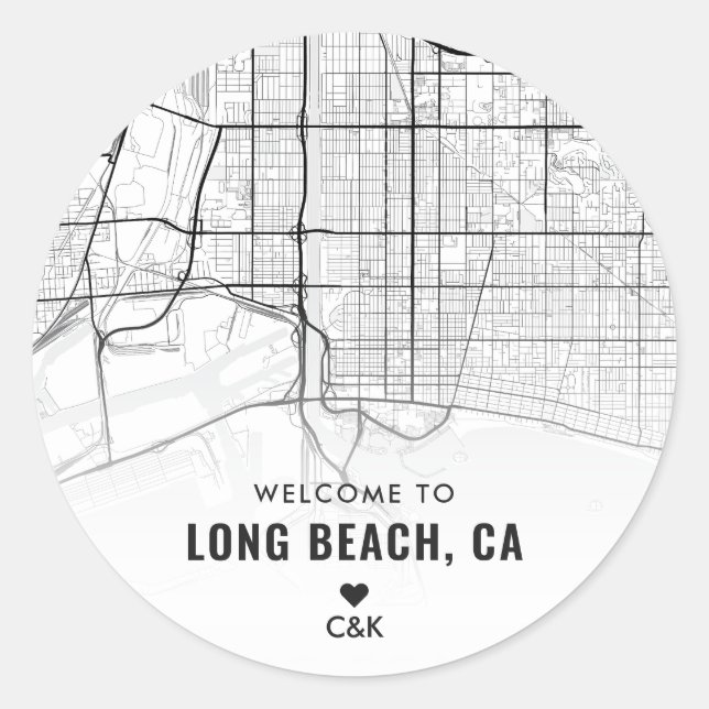 Long Beach, California City Map | Wedding Welcome Classic Round Sticker (Front)