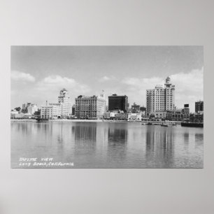 Long Beach, California City Skyline View Poster