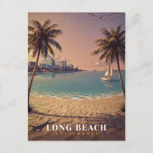 Long Beach California Coastal Skyline Art Postcard
