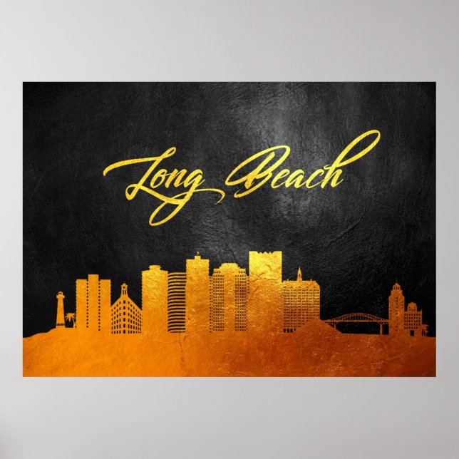 Long Beach California Gold Skyline Poster (Front)