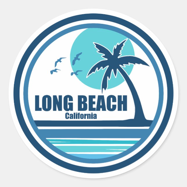 Long Beach California Palm Tree Birds Classic Round Sticker (Front)