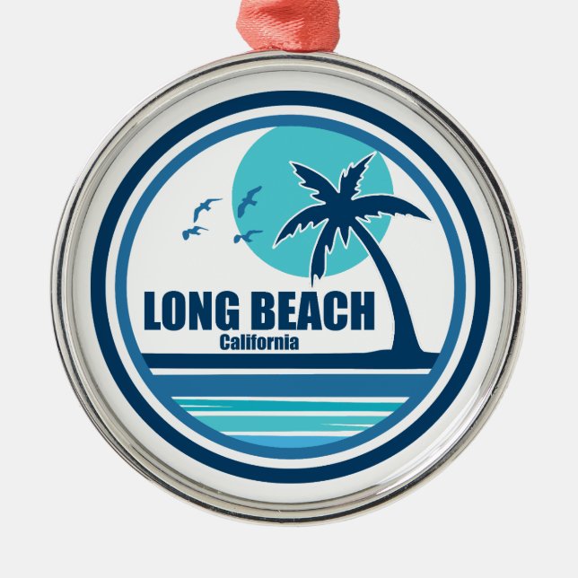 Long Beach California Palm Tree Birds Metal Ornament (Front)