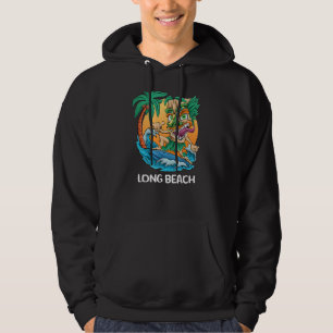 Long Beach California Palm Tree Surfing Beach Vaca Hoodie