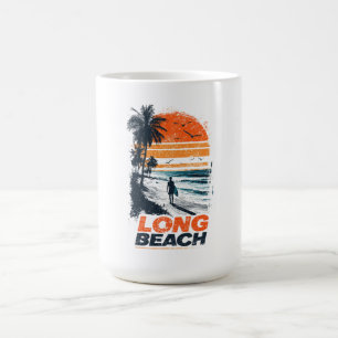 Long Beach California Retro Sunset Palm Tree Beach Coffee Mug