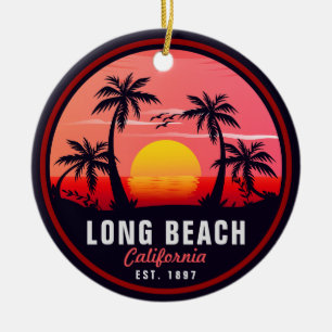 Long Beach California Retro Sunset Souvenirs 80s Ceramic Ornament