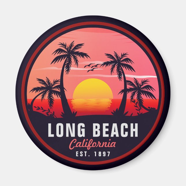 Long Beach California Retro Sunset Souvenirs 80s Magnet (Front)