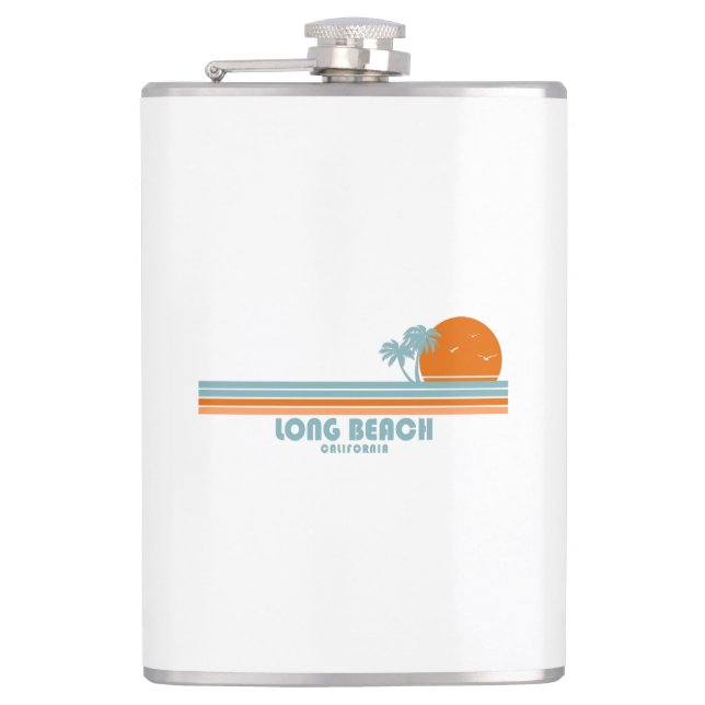 Long Beach California Sun Palm Trees Hip Flask (Front)