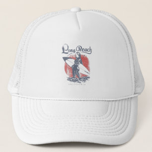 Long Beach California Surfer Girl Artwork Trucker Hat