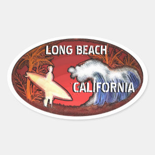 Long Beach California surfer waves art stickers
