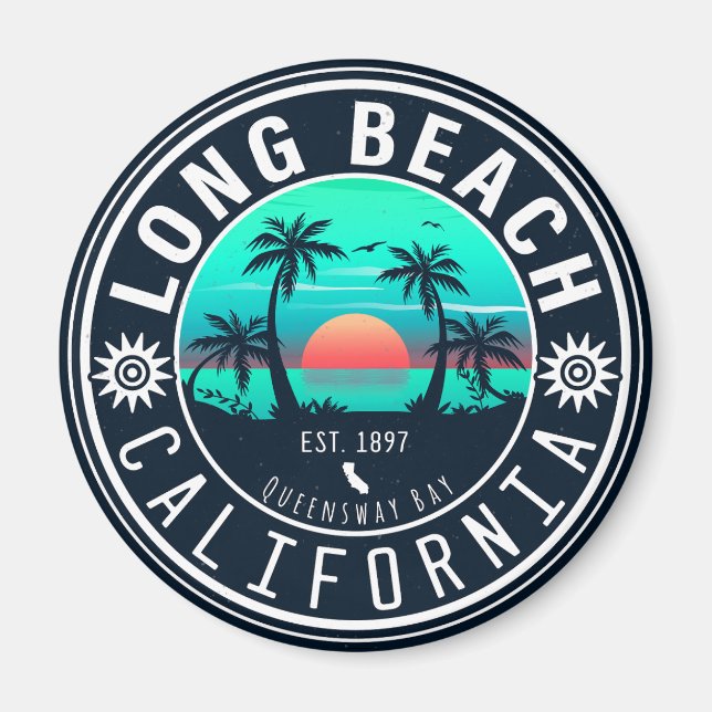 Long Beach California Tropical Sunset Souvenir 70s Magnet (Front)
