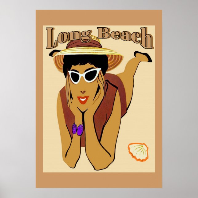 Long Beach, Lady on Beach Poster (Front)