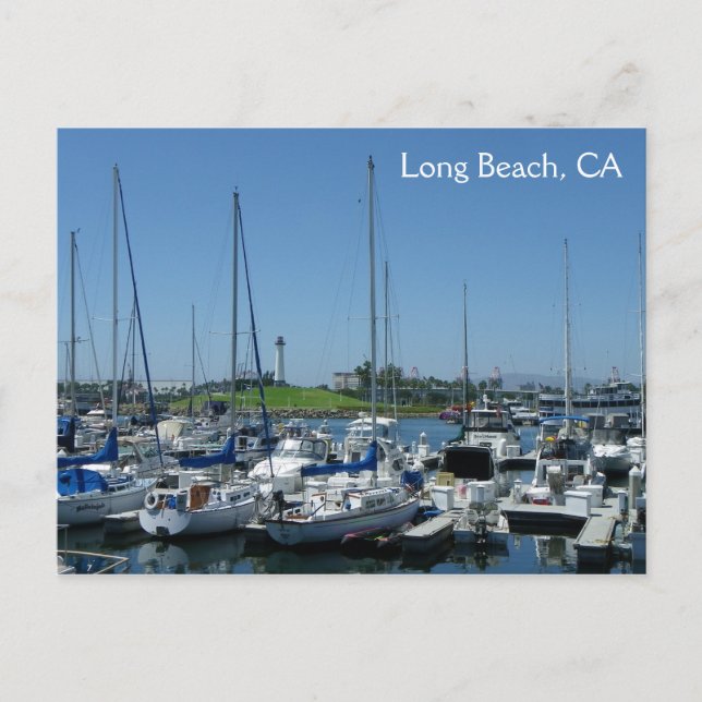 Long Beach Lighthouse & Sailing Boats Postcard! Postcard (Front)