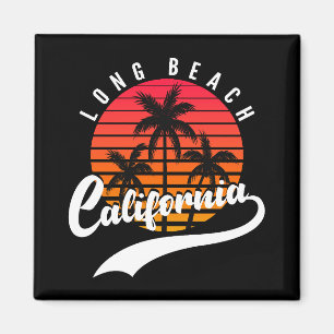 Long Beach Retro Sunset And Palm Trees Magnet