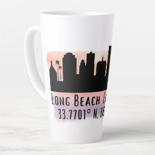 Long Beach Skyline Latitude and Longitude  Latte Mug