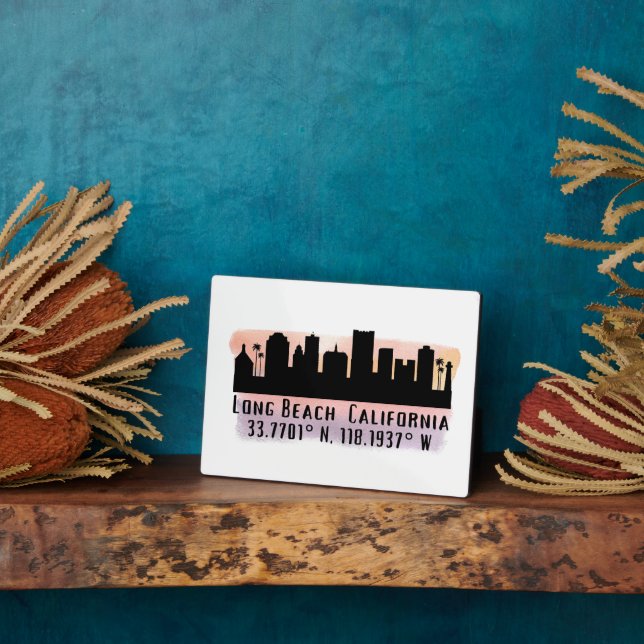 Long Beach Skyline Latitude and Longitude  Plaque (Side)