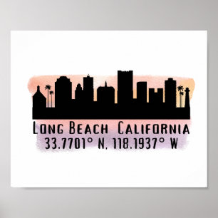 Long Beach Skyline Latitude and Longitude   Poster