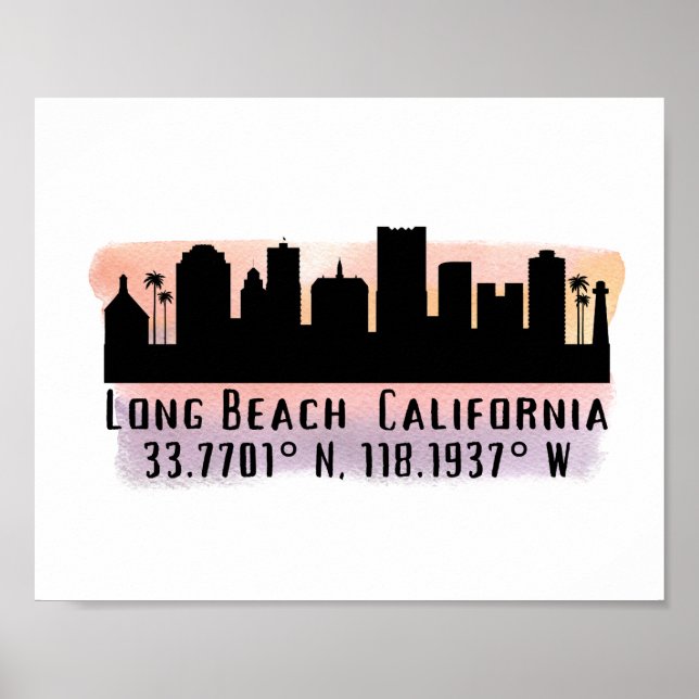 Long Beach Skyline Latitude and Longitude   Poster (Front)