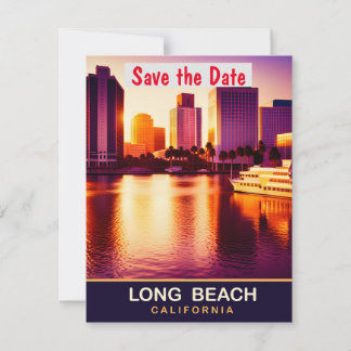 Long Beach Skyline Sunset wedding Invitation