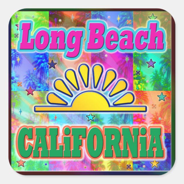 Long Beach Sun & Palms Sticker (Front)