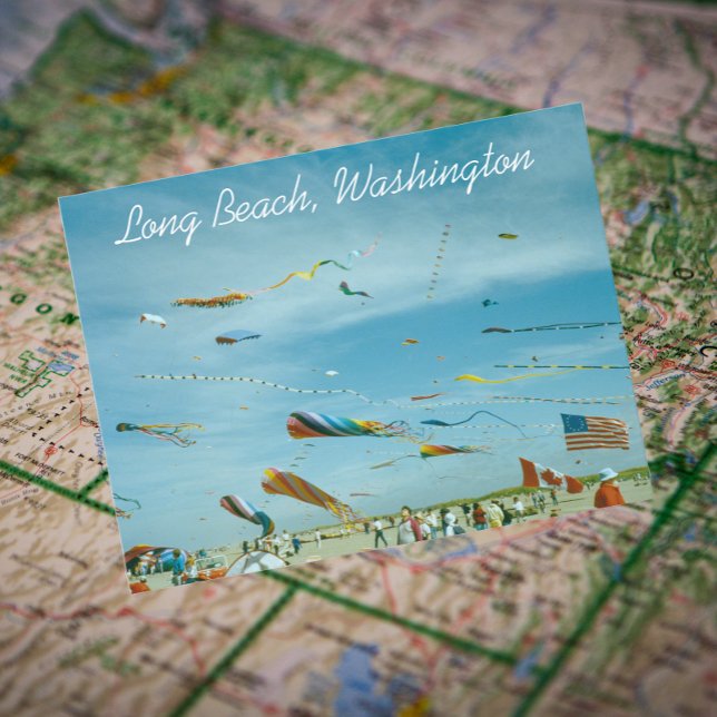Long Beach, Washington Travel Photo Postcard (In Situ Map)
