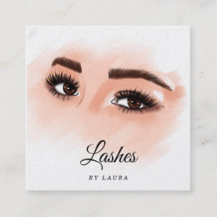 Long Beautiful Lashes Eyes and Brows Hand drawn Square Business Card