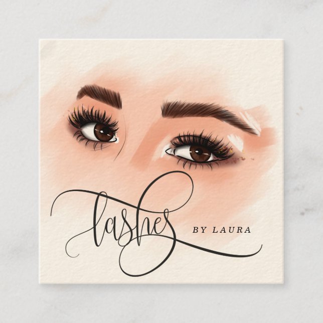 Long Beautiful Lashes Eyes and Brows Hand drawn Square Business Card (Front)