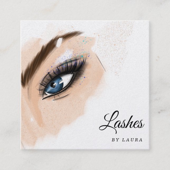 Long Beautiful Lashes Eyes and Brows Hand drawn Square Business Card (Front)