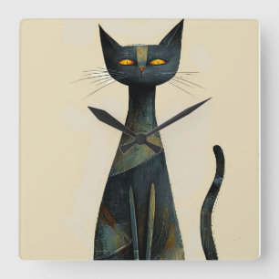 🐈⬛ Long Black Cat Wall Decor Funny Minimalist Square Wall Clock