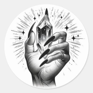 Long Black Nails & Crystal Energy Magic Vintage Classic Round Sticker