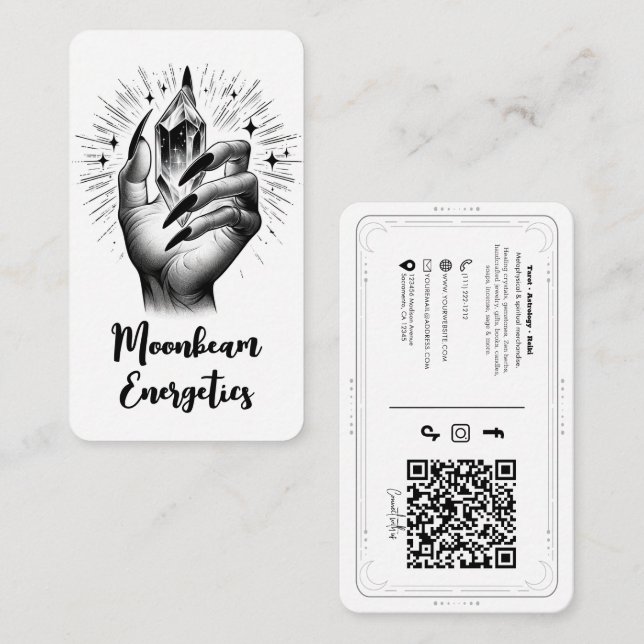 Long Black Nails & Crystal Energy Social Media QR Business Card (Front/Back)