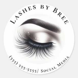 Long Black Wispy Eyelashes Lash Extensions Beauty  Classic Round Sticker