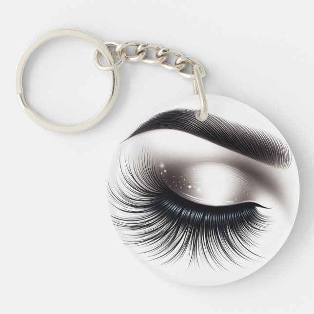 Long Black Wispy Eyelashes Lash Extensions Beauty  Key Ring (Front)
