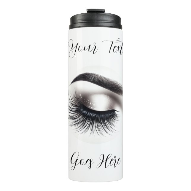 Long Black Wispy Eyelashes Lash Extensions Beauty  Thermal Tumbler (Front)