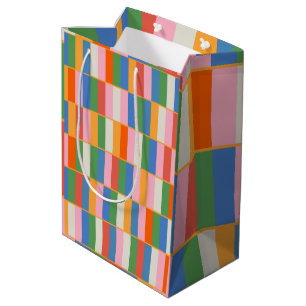 Long Blocks Colourful Checked Pop Pattern Medium Gift Bag