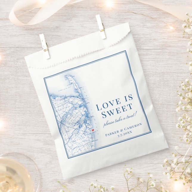 Long Branch New Jersey Elegant Map Wedding  Favour Bag (Clipped)