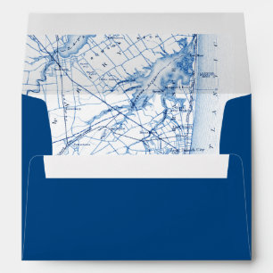 Long Branch New Jersey Map Navy Blue Wedding Envelope