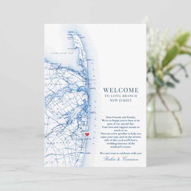 Long Branch New Jersey Wedding Welcome Itinerary Thank You Card (Standing Front)
