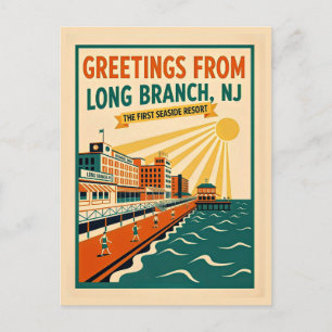 Long Branch NJ Retro Art Whimsical Postcard