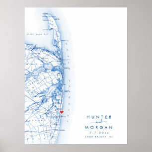 Long Branch Wedding Modern Map Guest Book Poster