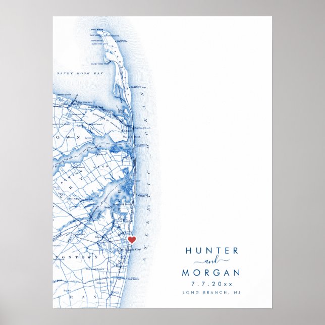 Long Branch Wedding Modern Map Guest Book Poster (Front)