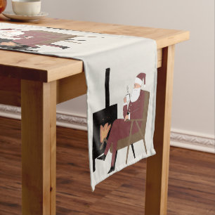 Long Christmas Table Runner Santa Claus Fireplace