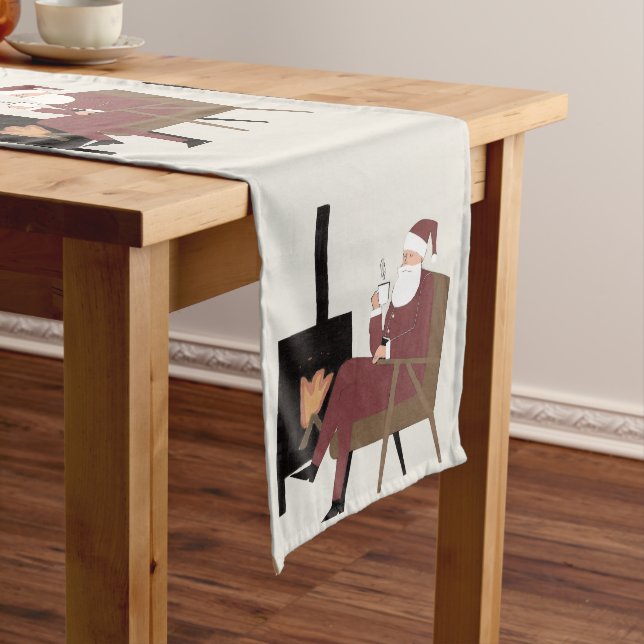 Long Christmas Table Runner Santa Claus Fireplace (In Situ)