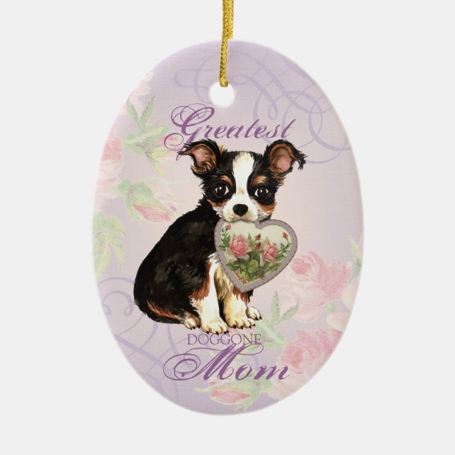 Long Coat Chihuahua Heart Mum Ceramic Ornament (Front)
