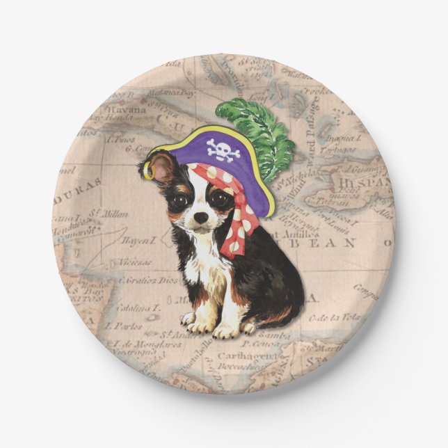 Long Coat Chihuahua Pirate Paper Plate (Front)