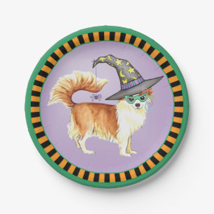 Long Coat Chihuahua Witch Paper Plate