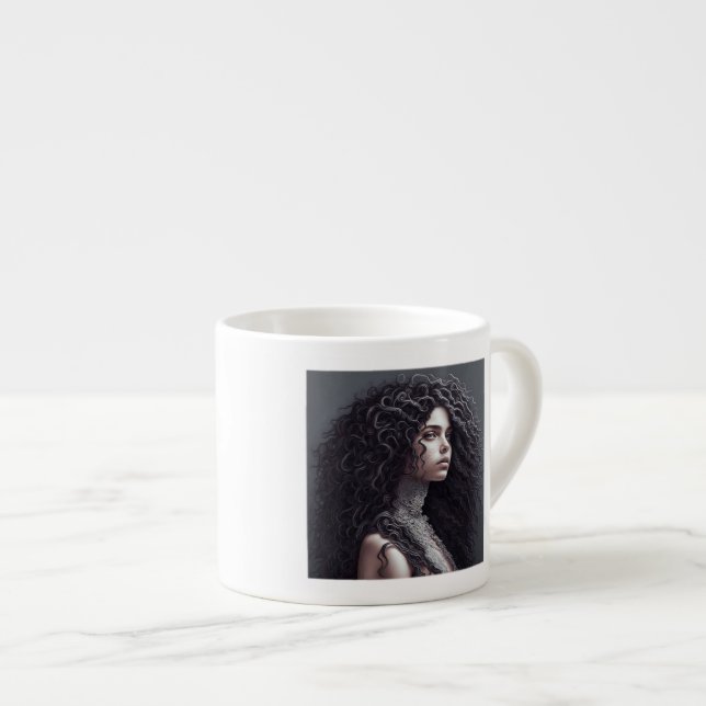 Long Curly Hair Espresso Mug  (Front Right)