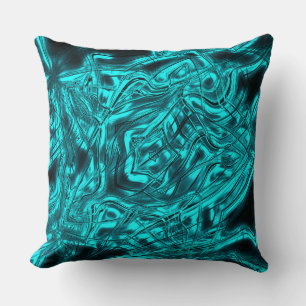 Long curved strokes forming star on cyan metallic  cushion