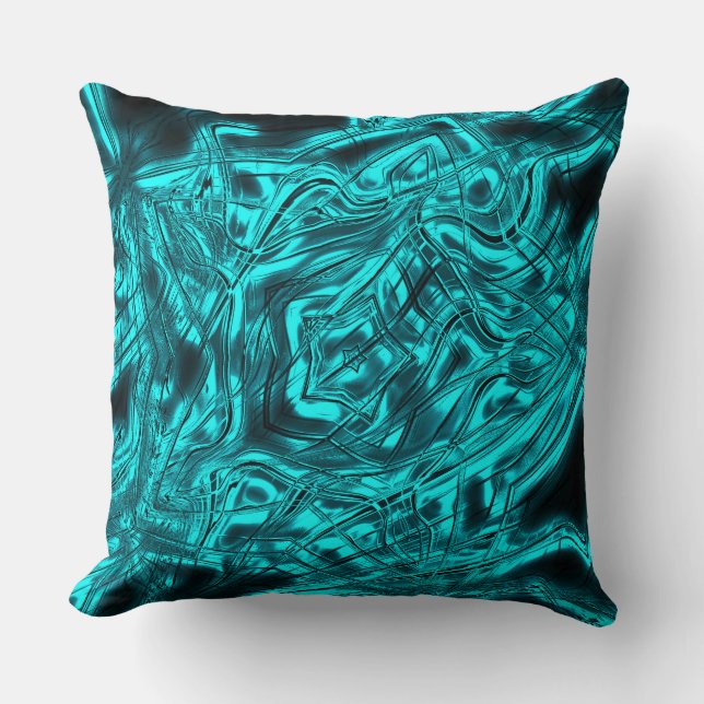 Long curved strokes forming star on cyan metallic  cushion (Front)
