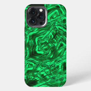 Long curved strokes forming star on green metallic iPhone 13 pro max case